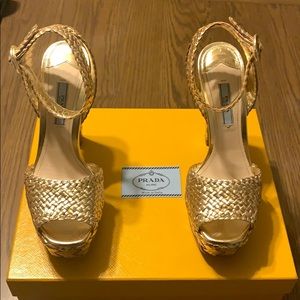 Prada Platform Gold Sandal Size 38